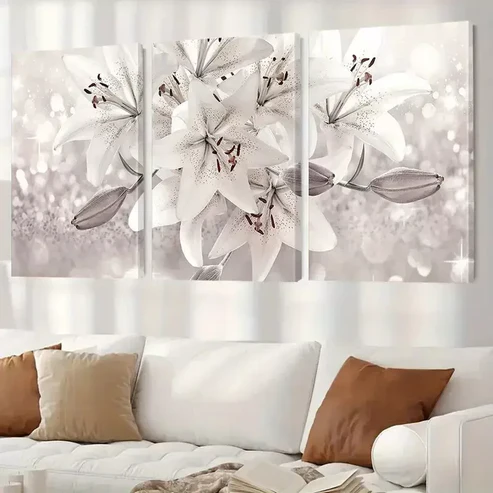 3pcs White Lily Flower Canvas Framed 40x60cm – High Quality Print 100% Australian Made Wall Canvas Ready to Hang