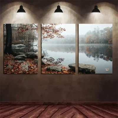 3pcs Beautiful Lake in Autumn Trees & Forest Canvas Framed 40x60cm - High Quality Print 100% Australian Made Wall Canvas Ready to Hang