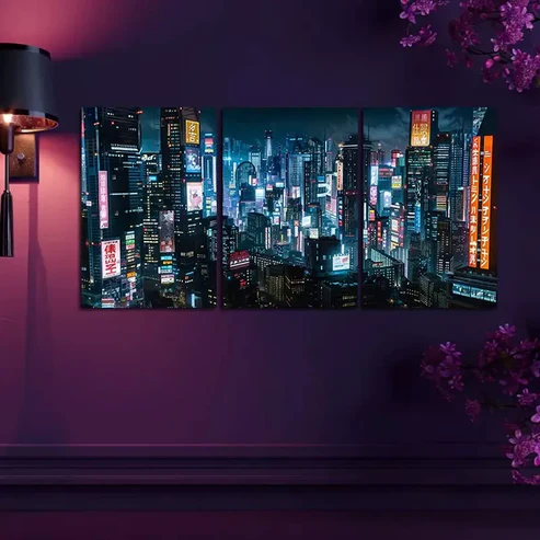 3pcs Cyberpunk City Skyline Canvas Framed 40x60cm – High Quality Print 100% Australian Made Wall Canvas Ready to Hang