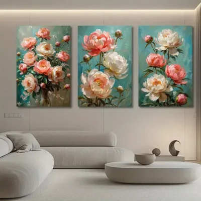 3pcs Peony Blossom Canvas Framed 40x60cm - High Quality Print 100% Australian Made Wall Canvas Ready to Hang