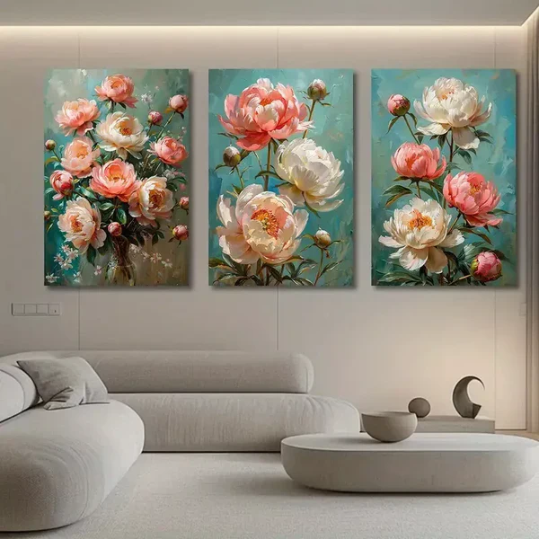 3pcs Peony Blossom Canvas Framed 40x60cm – High Quality Print 100% Australian Made Wall Canvas Ready to Hang