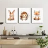 3pcs Fox, Hedgehog & Bunny Canvas Framed 40x60cm - High Quality Print 100% Australian Made Wall Canvas Ready to Hang