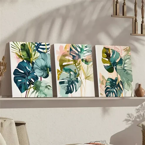 3pcs Painting Of A Monstera Plant Canvas Framed 40x60cm – High Quality Print 100% Australian Made Wall Canvas Ready to Hang