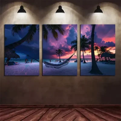 3pcs Photograph of An Idyllic Beach Scene At Sunset Canvas Framed 40x60cm - High Quality Print 100% Australian Made Wall Canvas Ready to Hang