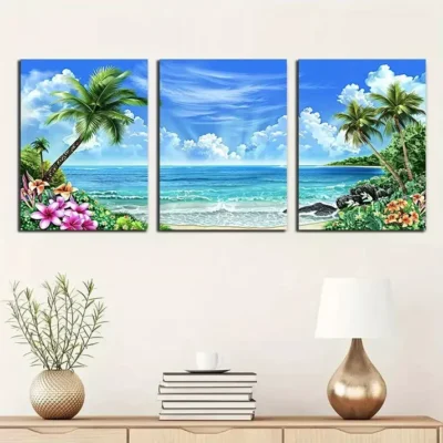 3pcs Tropical Beach Scene Canvas Framed 40x60cm - High Quality Print 100% Australian Made Wall Canvas Ready to Hang