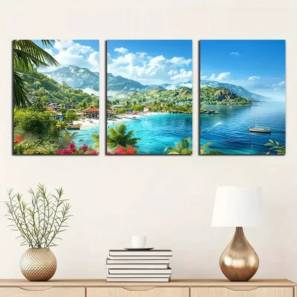 3pcs Tropical Island Canvas Framed 40x60cm – High Quality Print 100% Australian Made Wall Canvas Ready to Hang