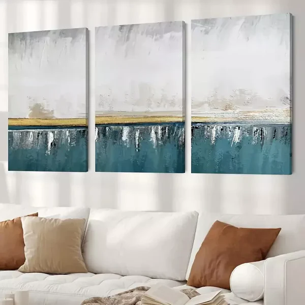 3pcs White Gold & Blue Abstract Design Canvas Framed 40x60cm – High Quality Print 100% Australian Made Wall Canvas Ready to Hang