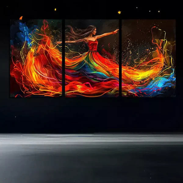 3pcs Dancer In Her Fiery Dress Canvas Framed 40x60cm – High Quality Print 100% Australian Made Wall Canvas Ready to Hang