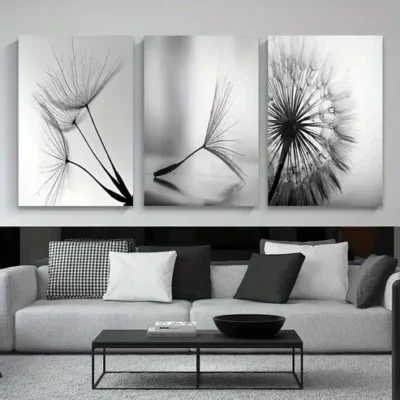 3pcs Dandelion Flower Black & White Canvas Framed 40x60cm - High Quality Print 100% Australian Made Wall Canvas Ready to Hang