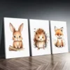 3pcs Fox, Hedgehog & Bunny Canvas Framed 40x60cm - High Quality Print 100% Australian Made Wall Canvas Ready to Hang - Image 2