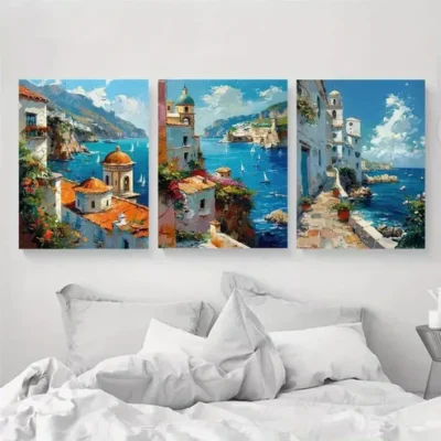 3pcs Italy Coastal Travel Canvas Framed 40x60cm - High Quality Print 100% Australian Made Wall Canvas Ready to Hang