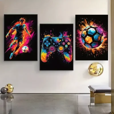 3pcs Abstract Soccer Player Modern Art Canvas Framed 40x60cm - High Quality Print 100% Australian Made Wall Canvas Ready to Hang