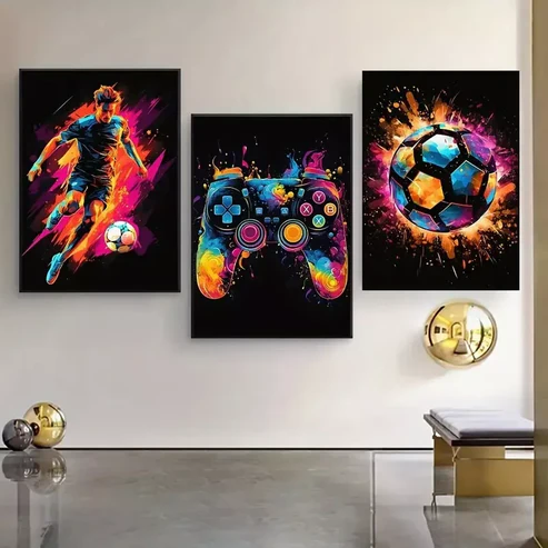 3pcs Abstract Soccer Player Modern Art Canvas Framed 40x60cm – High Quality Print 100% Australian Made Wall Canvas Ready to Hang