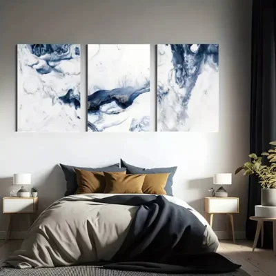 3pcs avy Blue Abstract Ocean Waves Canvas Framed 40x60cm - High Quality Print 100% Australian Made Wall Canvas Ready to Hang