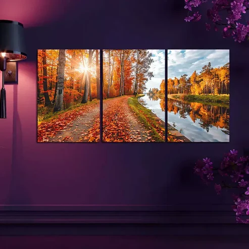 3pcs Roadway In Autumn Canvas Framed 40x60cm – High Quality Print 100% Australian Made Wall Canvas Ready to Hang