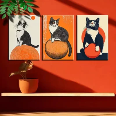 3pcs Cat and Ball Series Canvas Framed 40x60cm - High Quality Print 100% Australian Made Wall Canvas Ready to Hang