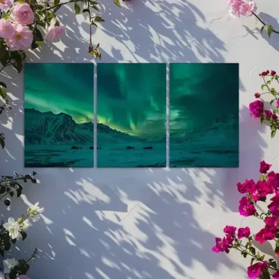 3pcs Northern Lights Over The Mountains Canvas Framed 40x60cm - High Quality Print 100% Australian Made Wall Canvas Ready to Hang
