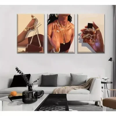 3pcs Female Picture Fashionable Girl Abstract Canvas Framed 40x60cm - High Quality Print 100% Australian Made Wall Canvas Ready to Hang