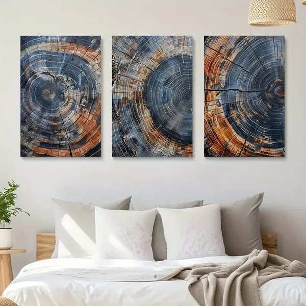 3pcs Vintage Tree Rings, Abstract Canvas Framed 40x60cm – High Quality Print 100% Australian Made Wall Canvas Ready to Hang