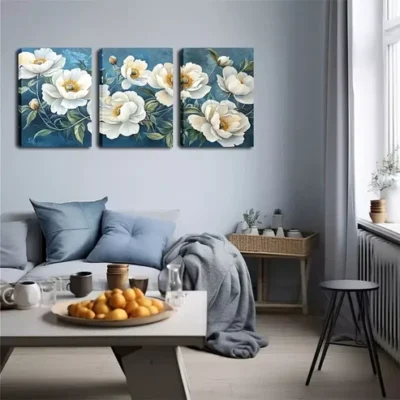 3pcs Triptych White Flowers Canvas Framed 40x60cm - High Quality Print 100% Australian Made Wall Canvas Ready to Hang