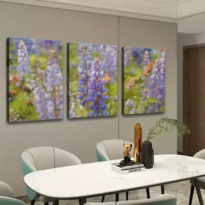 3pcs Purple Flower Plants Nature Canvas Framed 40x60cm - High Quality Print 100% Australian Made Wall Canvas Ready to Hang