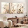 3pcs Neutral Flowers Wildflowers Flowers Plants Canvas Framed 40x60cm - High Quality Print 100% Australian Made Wall Canvas Ready to Hang - Image 2