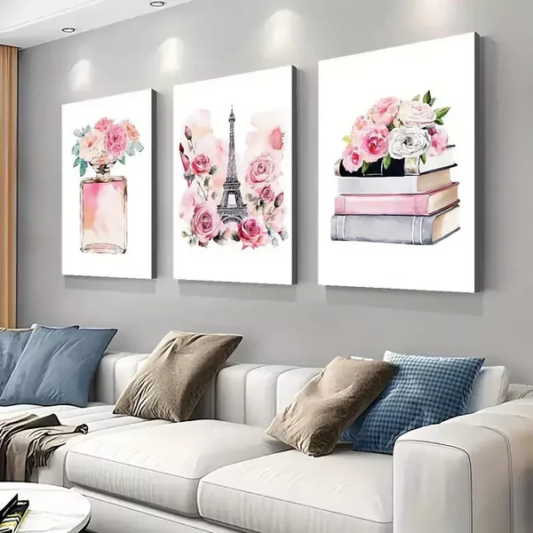 3pcs Pink Perfume & Parisian Fashion Canvas Framed 40x60cm – High Quality Print 100% Australian Made Wall Canvas Ready to Hang