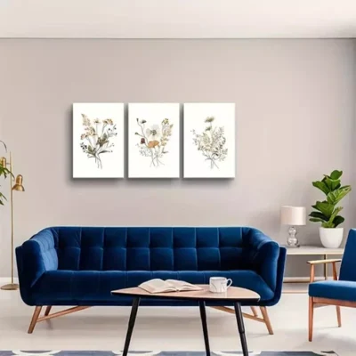 3pcs Boho Botanical with Vintage Green Leaves Canvas Framed 40x60cm - High Quality Print 100% Australian Made Wall Canvas Ready to Hang