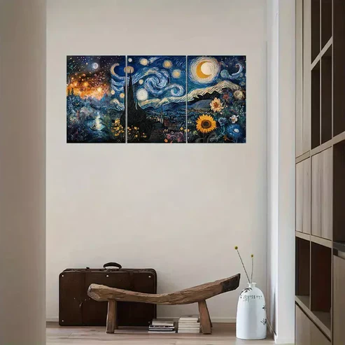 3pcs Vintage Forest Night Oil Painting Canvas Framed 40x60cm – High Quality Print 100% Australian Made Wall Canvas Ready to Hang