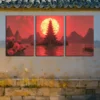 3pcs Pagoda and Moon Canvas Framed 40x60cm - High Quality Print 100% Australian Made Wall Canvas Ready to Hang - Image 2