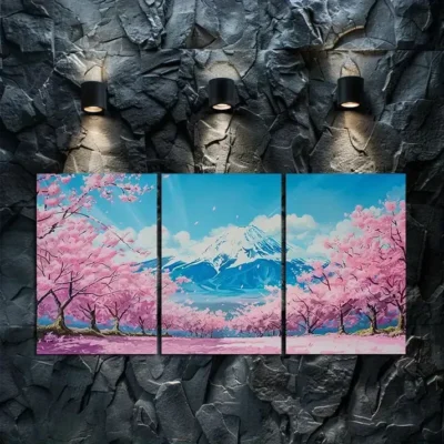 3pcs Japanese Mount Fuji Scenery, Cherry Tree Canvas Framed 40x60cm - High Quality Print 100% Australian Made Wall Canvas Ready to Hang