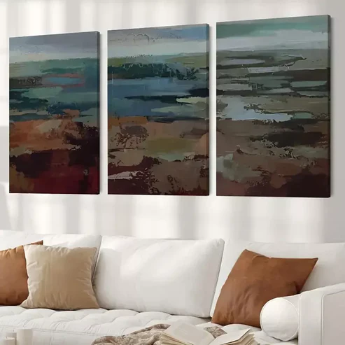 3pcs Mid Century Modern Sage Green Canvas Framed 40x60cm – High Quality Print 100% Australian Made Wall Canvas Ready to Hang