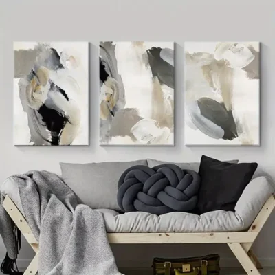 3pcs Nordic Modern Black and White Wall Art Abstract Canvas Framed 40x60cm - High Quality Print 100% Australian Made Wall Canvas Ready to Hang