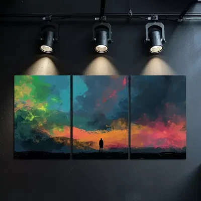 3pcs A Lone Figure Stands on The Edge On a Field Canvas Framed 40x60cm - High Quality Print 100% Australian Made Wall Canvas Ready to Hang