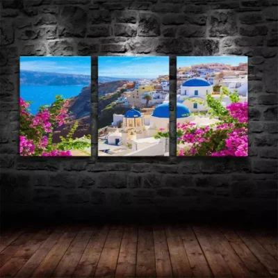 3pcs Island burner City Of Oia On Island Santorini Greece Canvas Framed 40x60cm - High Quality Print 100% Australian Made Wall Canvas Ready to Hang