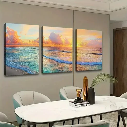 3pcs Sunset Ocean Beach Canvas Framed 40x60cm – High Quality Print 100% Australian Made Wall Canvas Ready to Hang