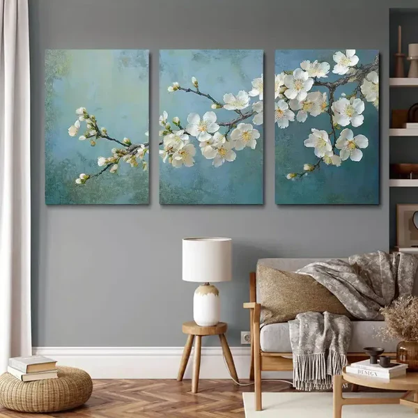 3pcs White Blossom Flower Bunch Canvas Framed 40x60cm – High Quality Print 100% Australian Made Wall Canvas Ready to Hang