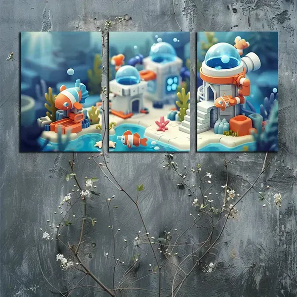 3pcs The City Floats in Clear Seawater Canvas Framed 40x60cm – High Quality Print 100% Australian Made Wall Canvas Ready to Hang
