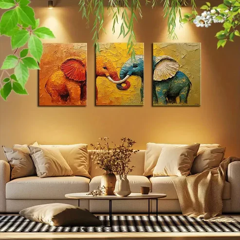 3pcs Elephant Duo Canvas Framed 40x60cm – High Quality Print 100% Australian Made Wall Canvas Ready to Han