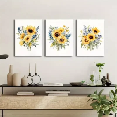 3pcs Rustic Art Of Sunflowers Canvas Framed 40x60cm - High Quality Print 100% Australian Made Wall Canvas Ready to Hang