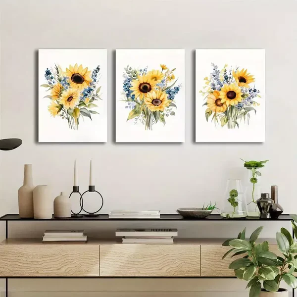 3pcs Rustic Art Of Sunflowers Canvas Framed 40x60cm – High Quality Print 100% Australian Made Wall Canvas Ready to Hang