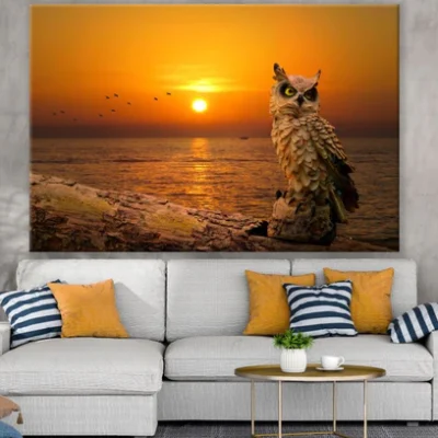 Owl Near Sunset Sea Scenery View Print 100% Australian Made