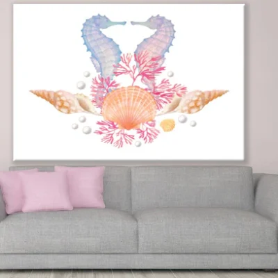 Sea Horses, Shells Painting Print 100% Australian Made