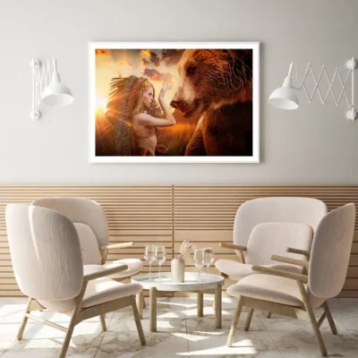 Worriror Girl & Bear Photograph Home Decor Premium Quality Poster Print Choose Your Sizes