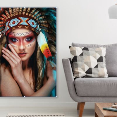 ndian Girl with Headdress Face Print 100% Australian Made