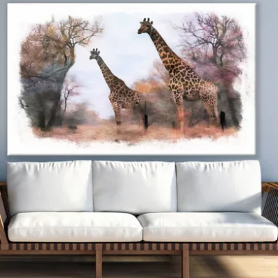 Giraffes in Forest Painting Print 100% Australian Made