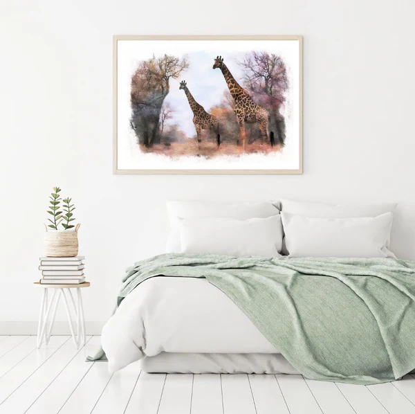 Giraffes in Forest Painting Home Decor Premium Quality Poster Print Choose Your Sizes