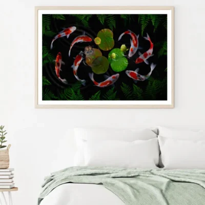 Koi Fish in Pond Digital Art Home Decor Premium Quality Poster Print Choose Your Sizes