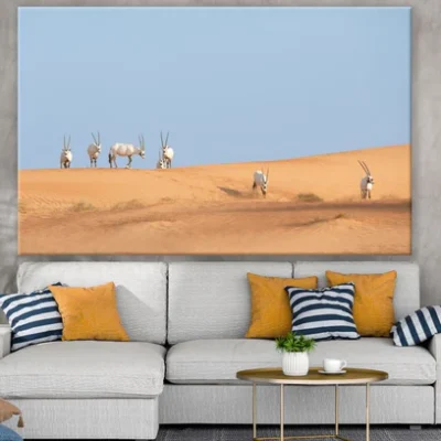 Deers on Desert Scenery View View Print 100% Australian Made