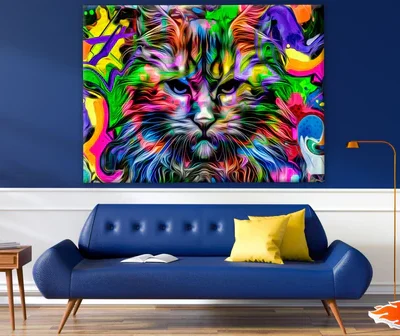 Colorful Abstract Cat Portrait Print 100% Australian Made
